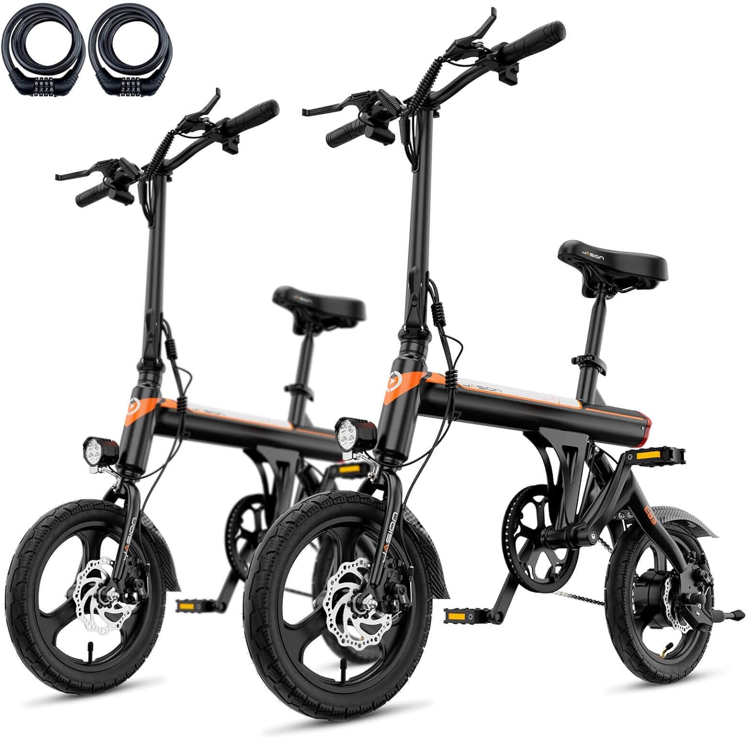 Jasion EB3 Electric Bike Adults 21mph, 500W Peak Motor, 270Wh Battery, Rear Suspension, 3 Levels Assist, 14′′ Folding Ebike for Adults and Teens, Complies to UL2849