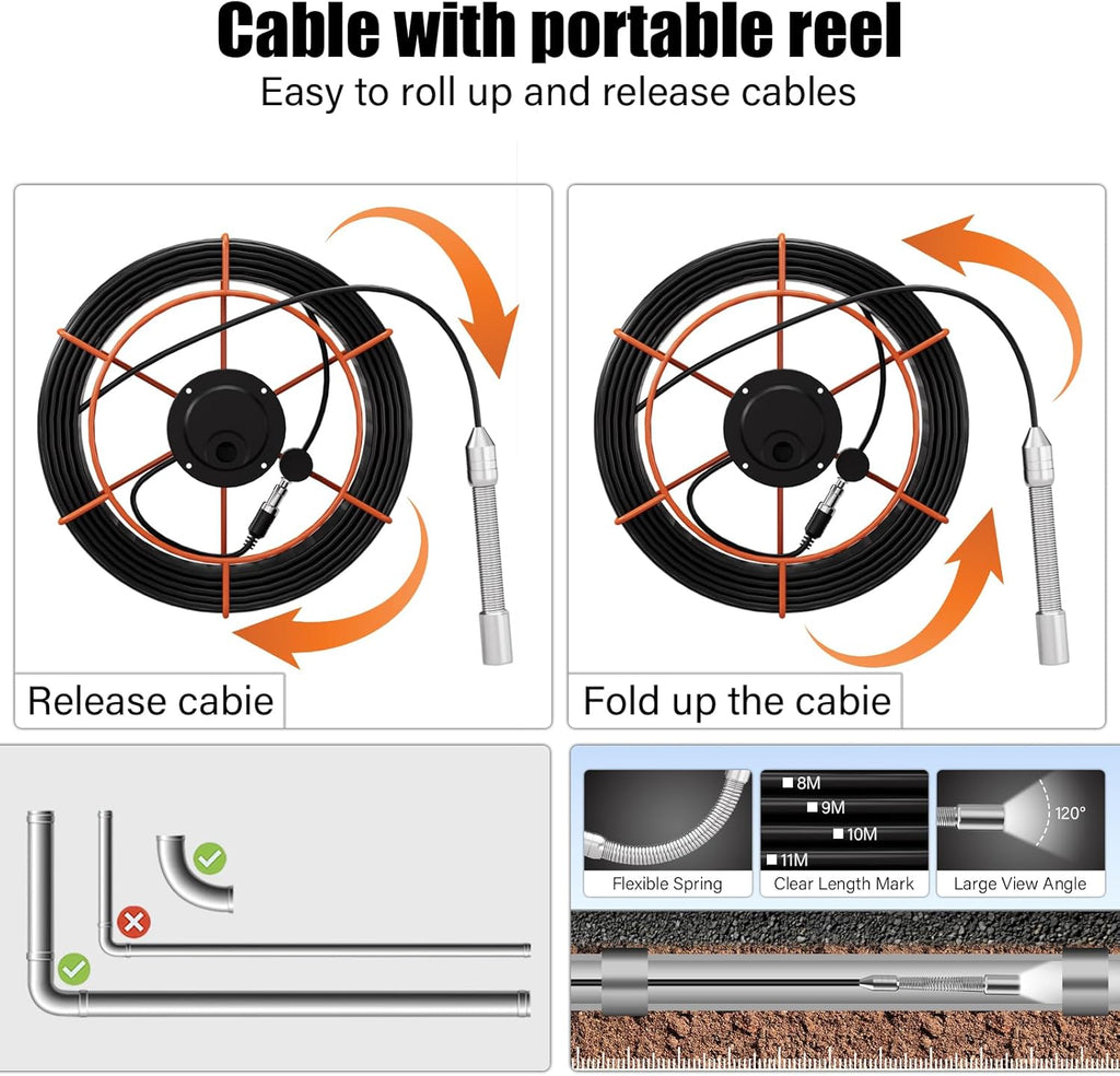 Sewer Inspection Camera, 100FT, DVR, Audio, 4.3" Screen