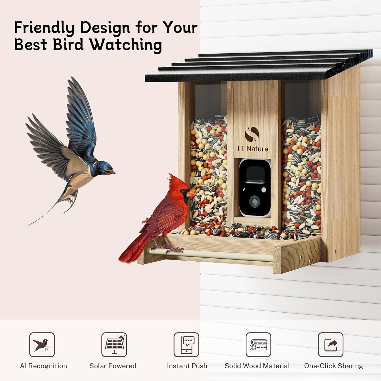 Feeder with Camera, Upgraded Smart Bird Feeder with Solar Powered, AI Identify for 10000 Plus Bird Species, Auto Capture Bird & Real-time Notifications, Ideal Gift for Bird Lovers