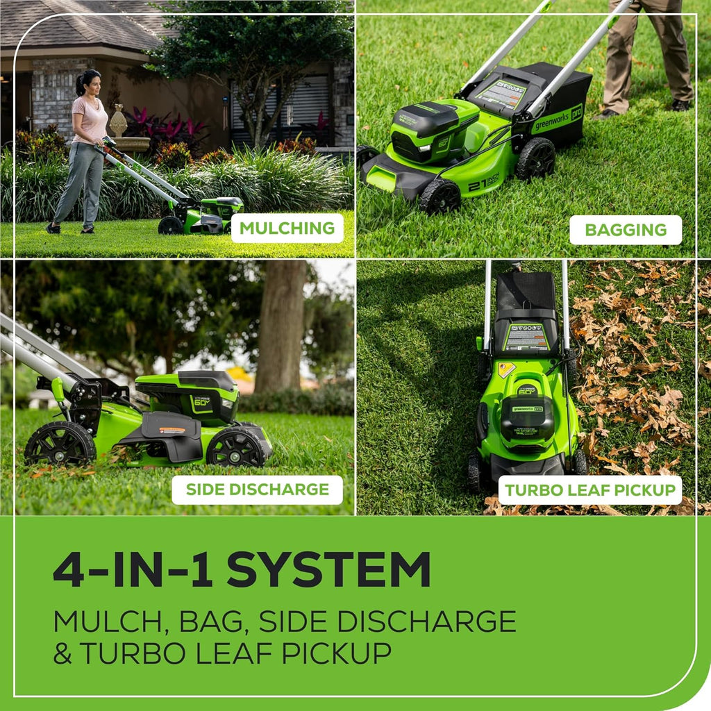 Greenworks 60V 21” Cordless (Self-Propelled) Lawn Mower , 2 x 4.0Ah Batteries and Dual Port Rapid Charger sgtnighsdesigns