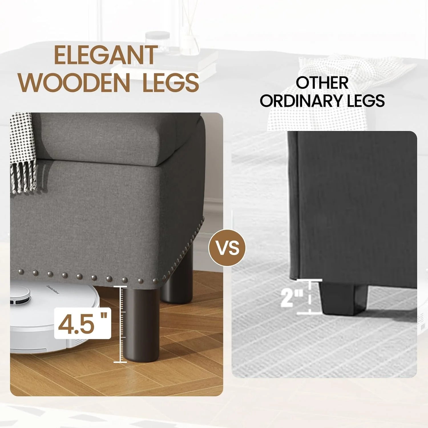 Furniliving Modern Storage Ottoman Bench, Sherpa Ottoman End of Bed Bench with Solid Wood Legs Upholstered Ottoman Benches with Storage Indoor Bench for Living Room with Rolled Arm, Entryway, White