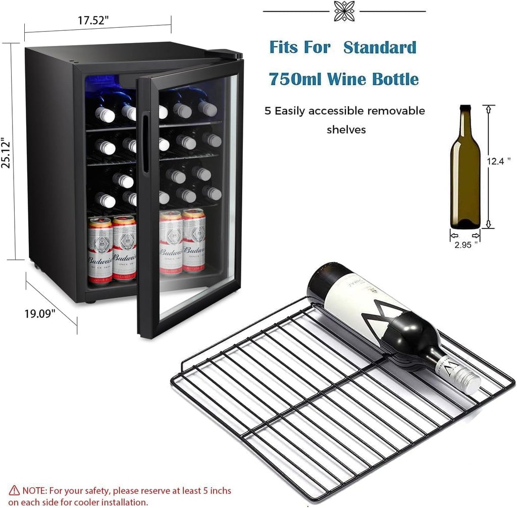 Antarctic Star 36 Bottle Wine Cooler/Cabinet BeverageRefrigerator Small Mini Wine Cellar Beer Soda Bar Fridge Quiet Operation Compressor Adjust Temperature Freestanding Black, 4.4 Cu. ft