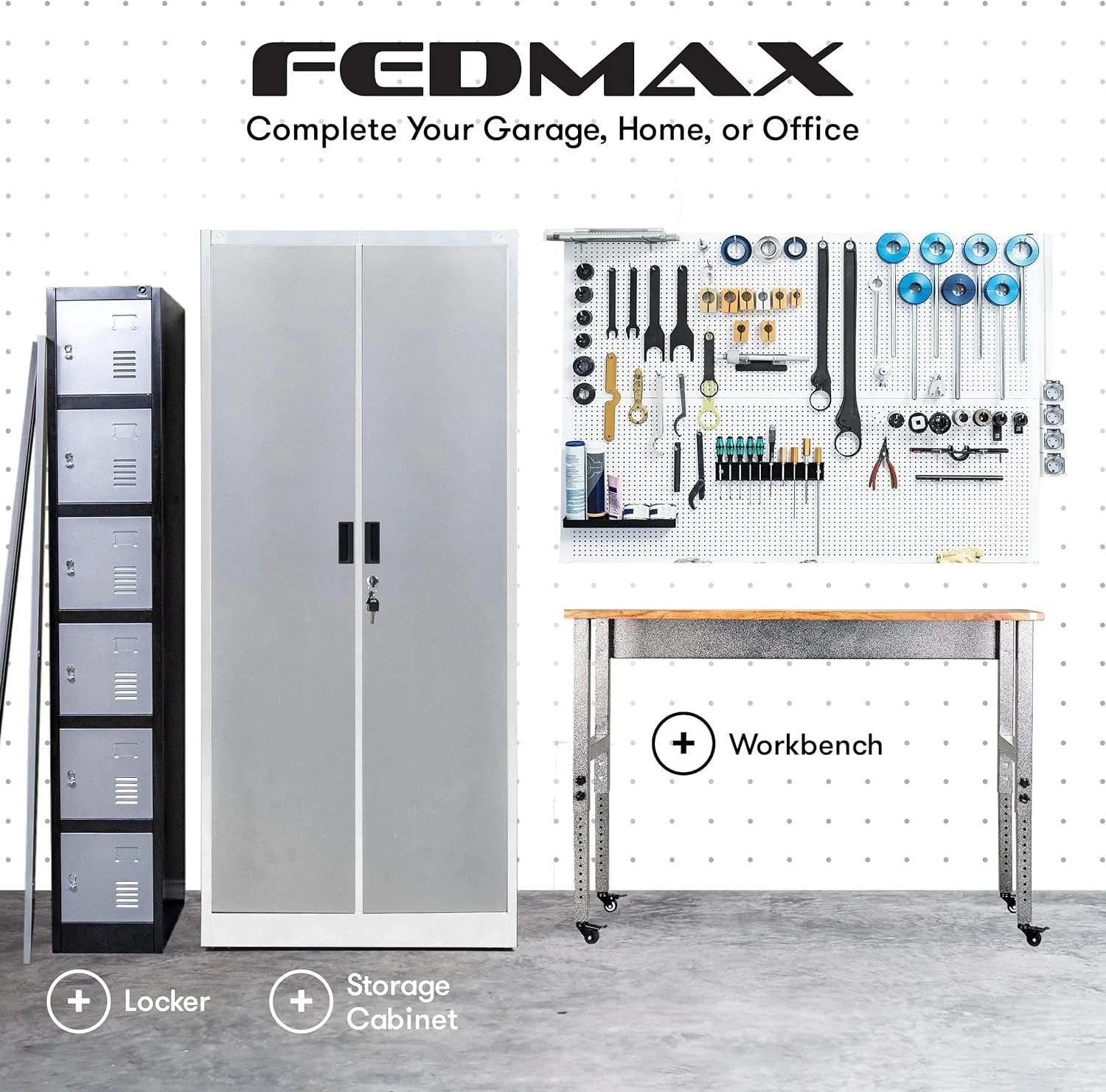 Heavy Duty Metal Garage Locker - 71 "tall large steel multipurpose locker with adjustable shelves and door locks - black and silver