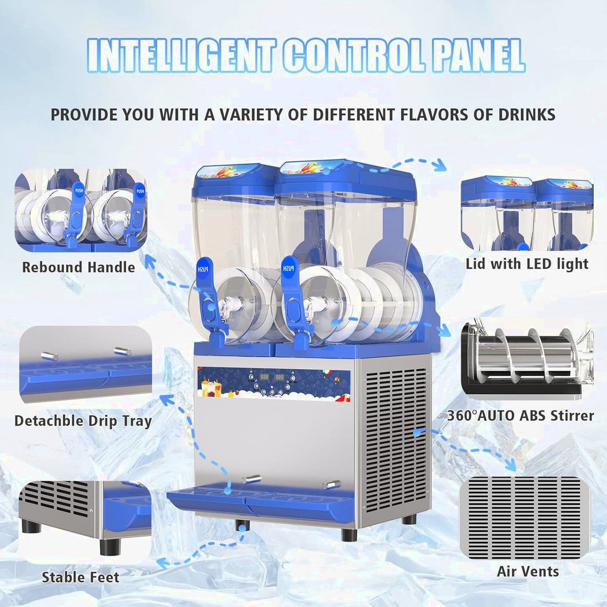 Commercial Slushy Machine - 1000W 30L Tanks Slush Maker Machine 304 Stainless Steel Commercial Margarita Machines Efficient Cooling the Ideal Slushie Maker for Bars Cafes Restaurants