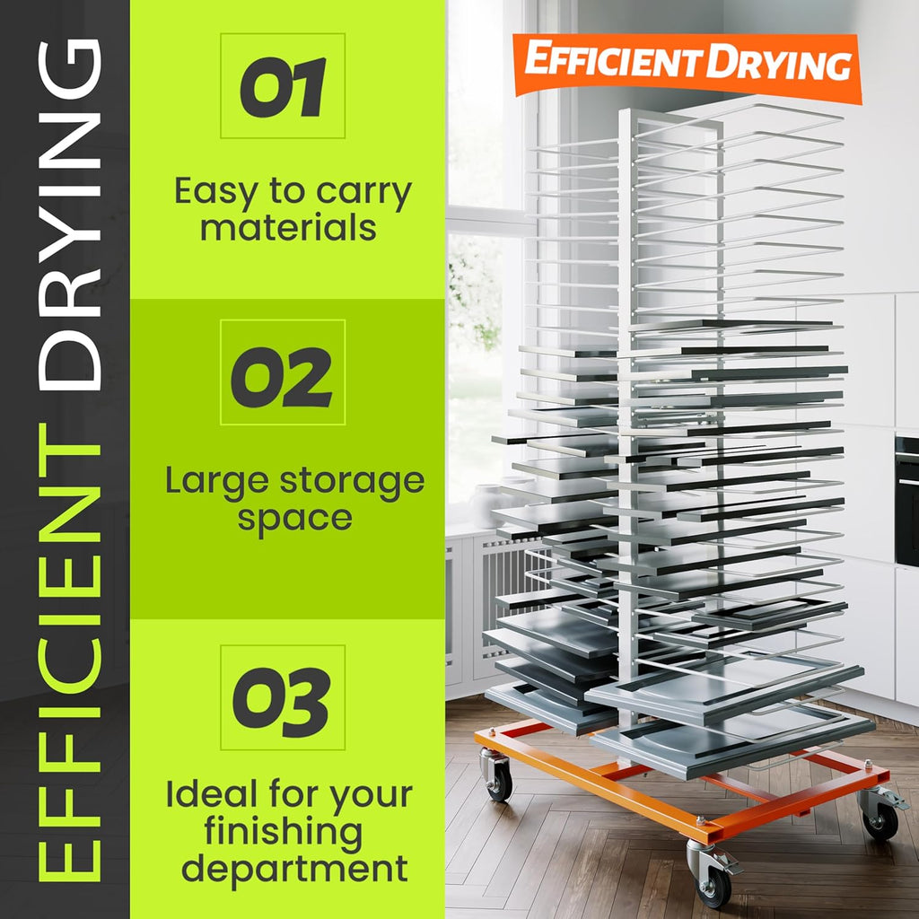 50-Shelf Paint Drying Rack with Wheels, 25lbs/Shelf, Orange/White