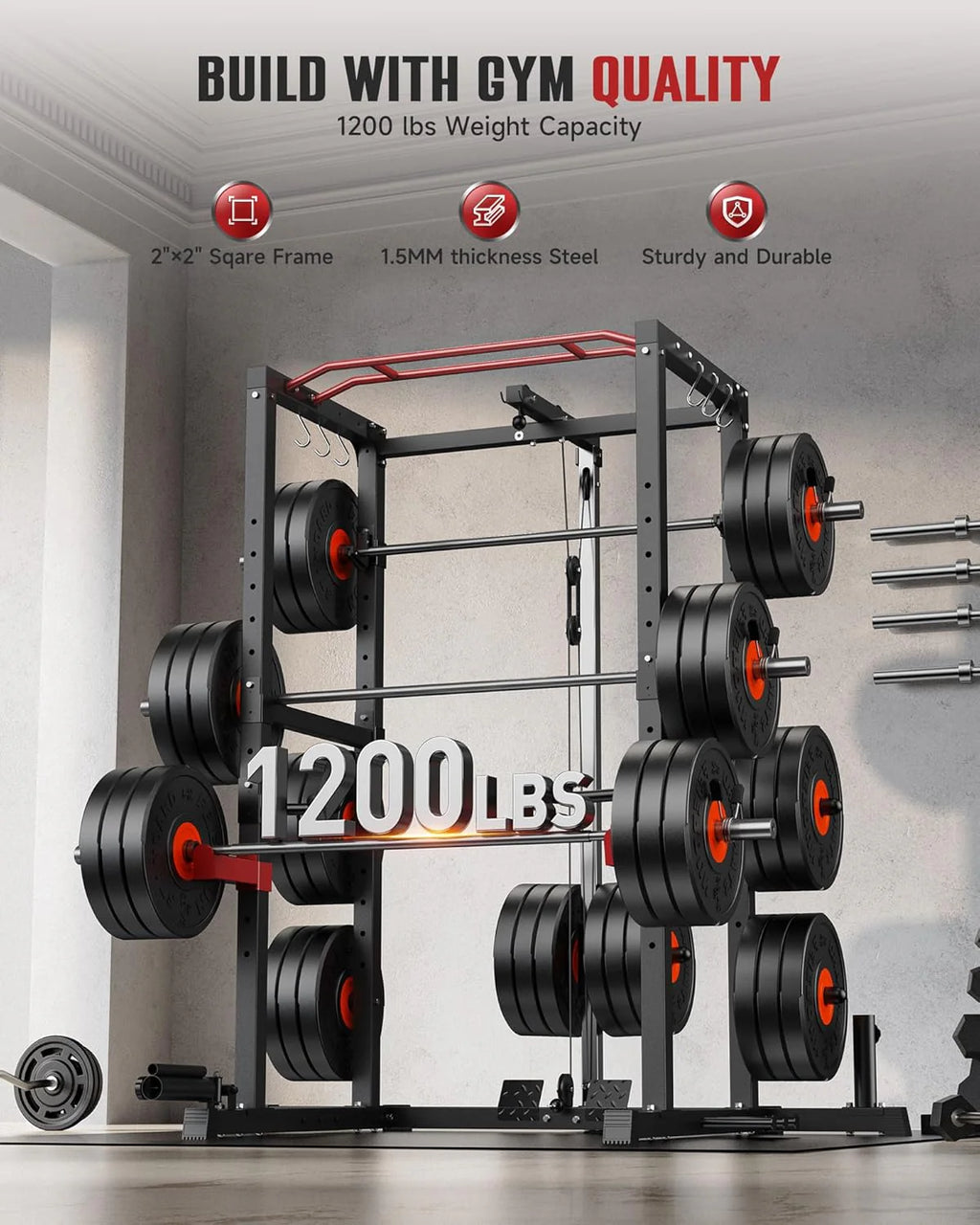 Sportsroyals Power Cage,1600lbs Multi-Function Power Rack with Adjustable Cable Crossover System and More Training Attachment, Weight Cage for Home Gym
