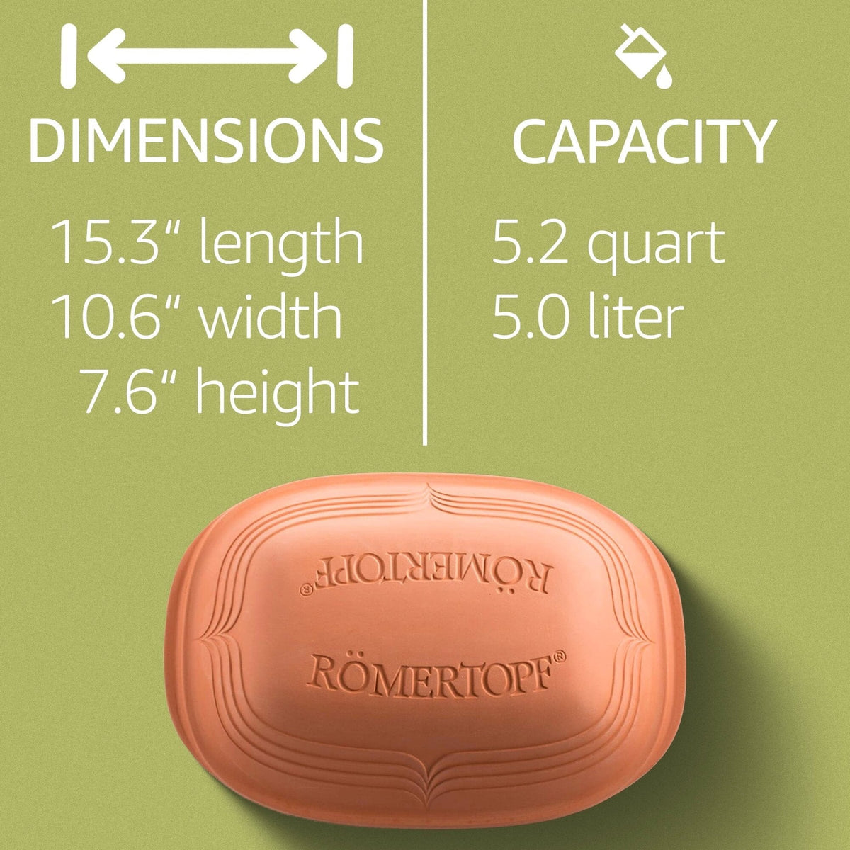 Romertopf Clay Roaster | Non-Stick Dutch Oven | Healthy Clay Pot Cooking | Clay Baker | Versatile Cooking Vessel - 5.2 Quarts (5 Liters) for up to 6 people