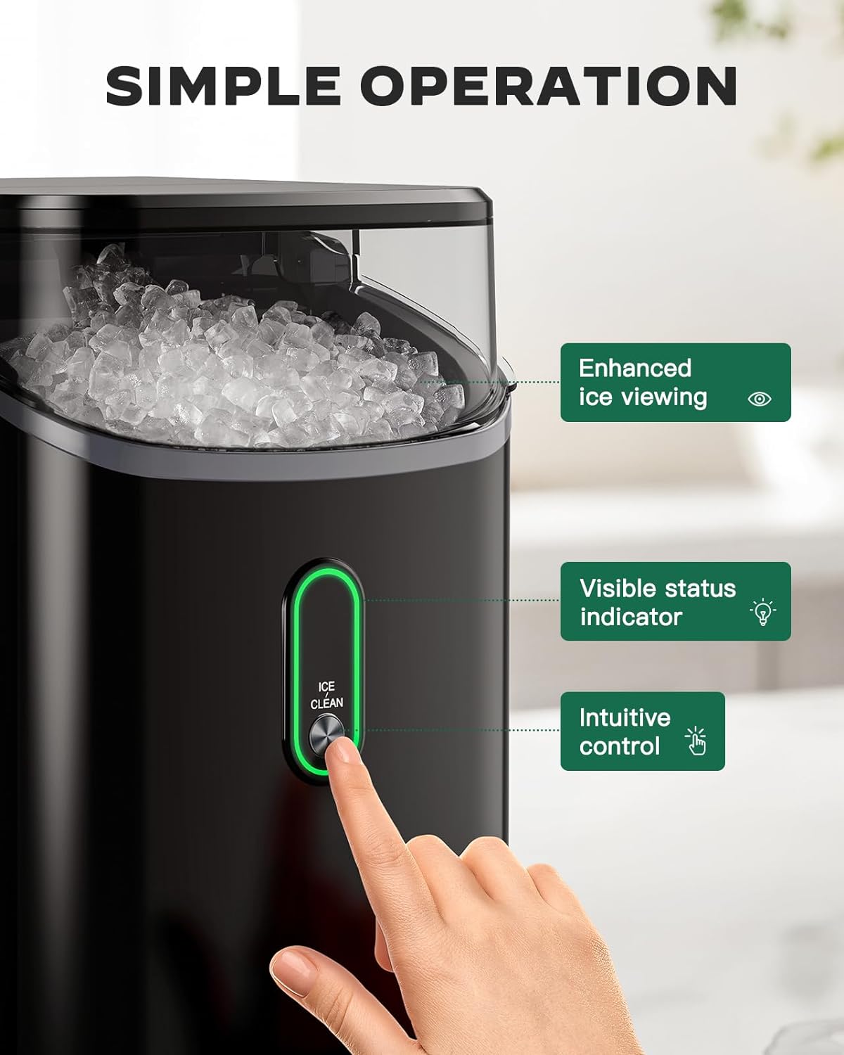 Ice Maker Countertop, Pebble Ice Maker with Soft Chewable Ice, One-Click Operation Ice Machine with Self-Cleaning, 33lbs/24H for Home,Kitchen,Office