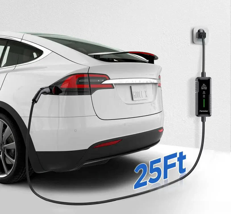 Level 2 & Level 1 EV Charger, 16Amp 110-240V Portable J1772 Electric Car Charger with Adjustable Amp Delayed Timer 25ft Long Cord