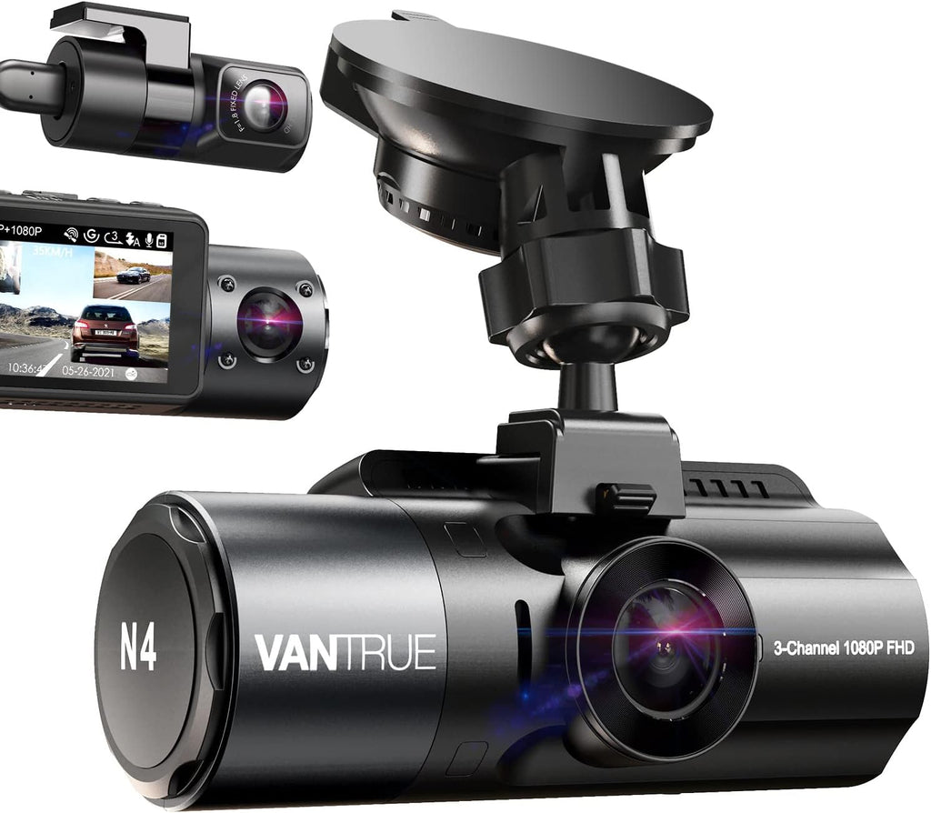 Channel Dash Cam, 4K+1080P Front and Rear, 1440P+1440P Front and Inside, 1440P+1440P+1080P Three Way Triple Car Camera, IR Night Vision, 24 Hours Parking Mode, Support 256GB Max