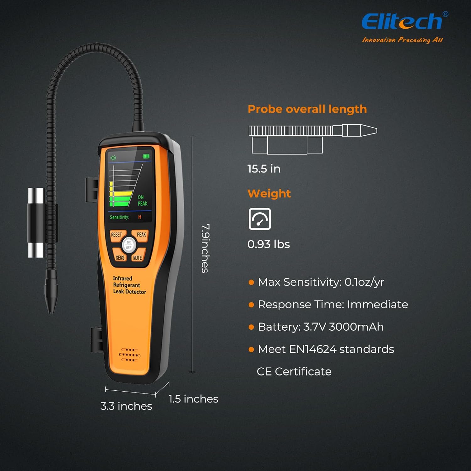 Refrigerant Leak Detector 10 Yrs Infrared Sensor Life Halogen Freon Sniffer, Air Conditioning Detection, Automotive Gas Finder, R22 R410A R134A R1234YF CFCs HCFCs HFCs, ILD-300