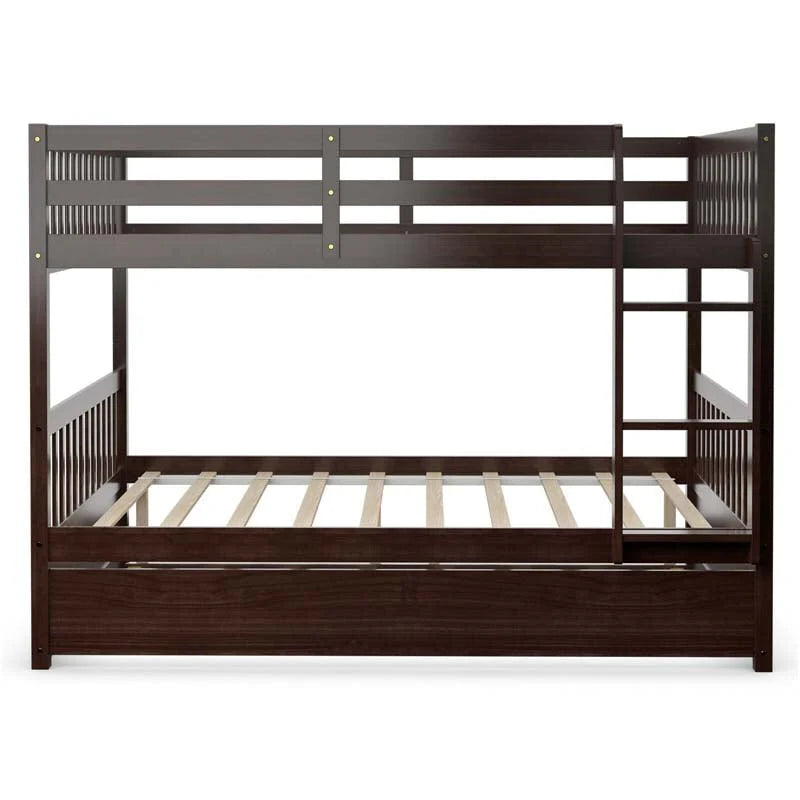 Solid Wood Full Over Full Bunk Bed Frame With Trundle Safety Ladder Amp Guardrails Convertible Bunk Bed For Kids Teens