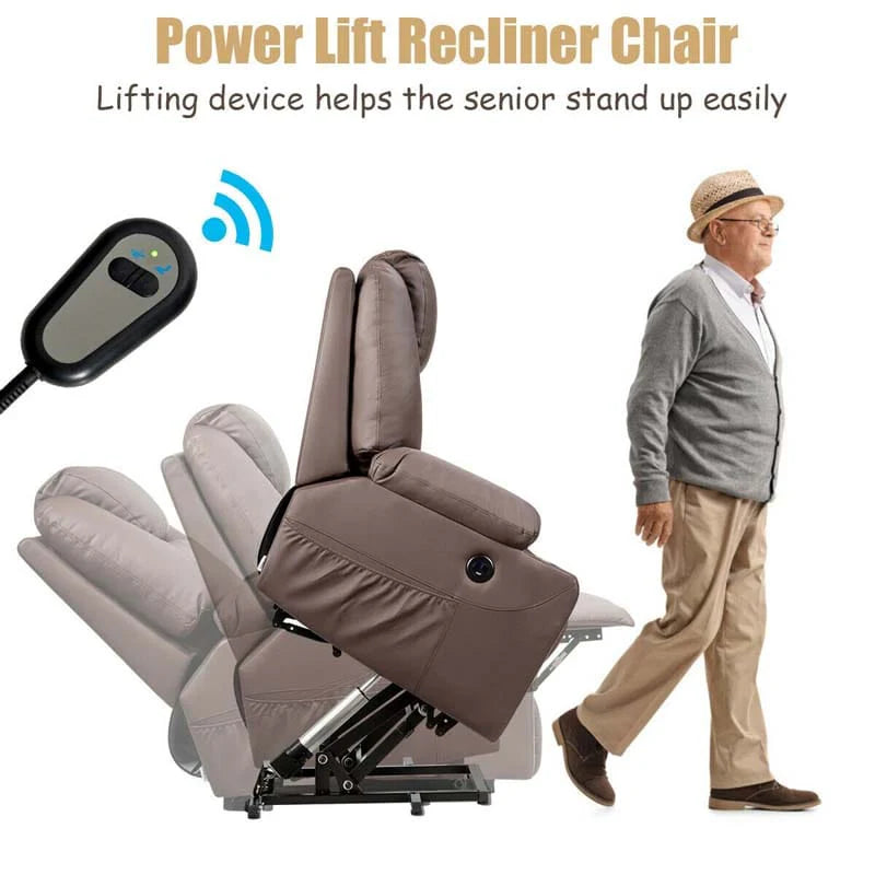 Electric Power Lift Recliner Leather Massage Reclining Sofa Elderly Lift Chair With Lumbar Heating Amp 8 Vibrating Nodes Cup Holder Usb Port - Comfortable And Ergonomic Design