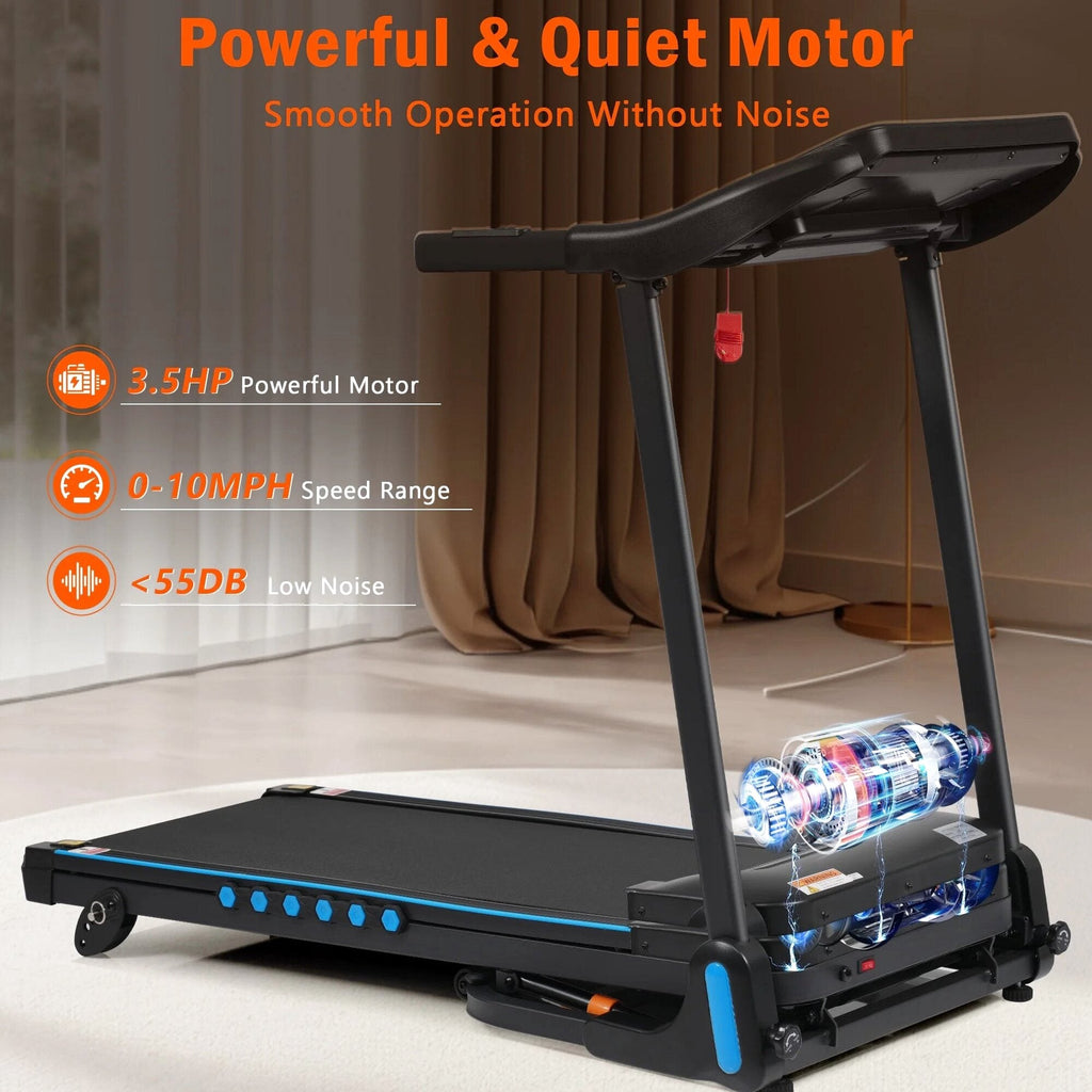 VLDTDRDI 500LBS 3.5HP Folding Treadmill with USB Charge Station,10Mph Electric Treadmil with Incline,Bluetooth Speaker,Device Holder and Pulse Sensor,Running Walking Exercise Machine