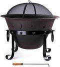 Cast Iron Fire Pits, Outdoor Round Wood Burning Fire Pit Bowl with Mesh Screen,Fireplace Poker,29 inch cast Iron Black