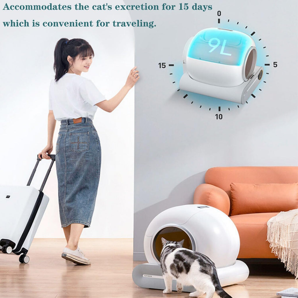 Self-Cleaning Cat Litter Box, Smart Cat Litter Cleaning Robot with APP Control, Automatic Cat Litter Box, Secure Alert/Health Monitor/Ionic Deodorizer/for Multiple Cats Updated
