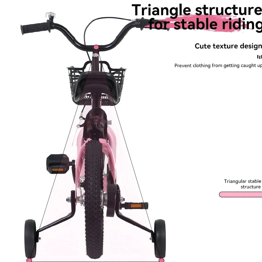 Baprem 18" Girls Bike for 5-9 Years Old Kids, Cute Kids Bike with Training Wheels, Steel Frame Sporty Children Bicycle, Pink