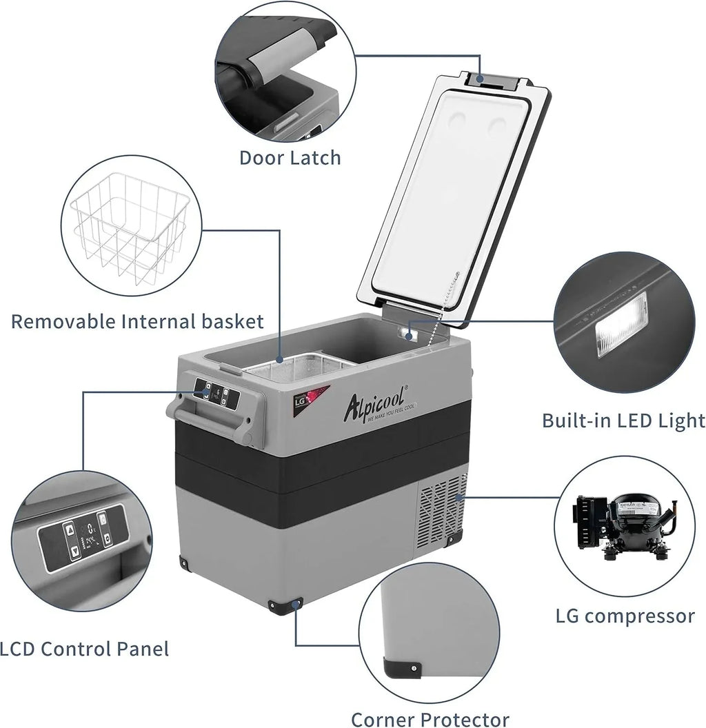 CF45 Portable Refrigerator 12 Volt Car Freezer 42 Quart Mini Fridge Freezer (-4C~68C) for Truck, RV, Vehicle, Travel, Outdoor -12/24V DC