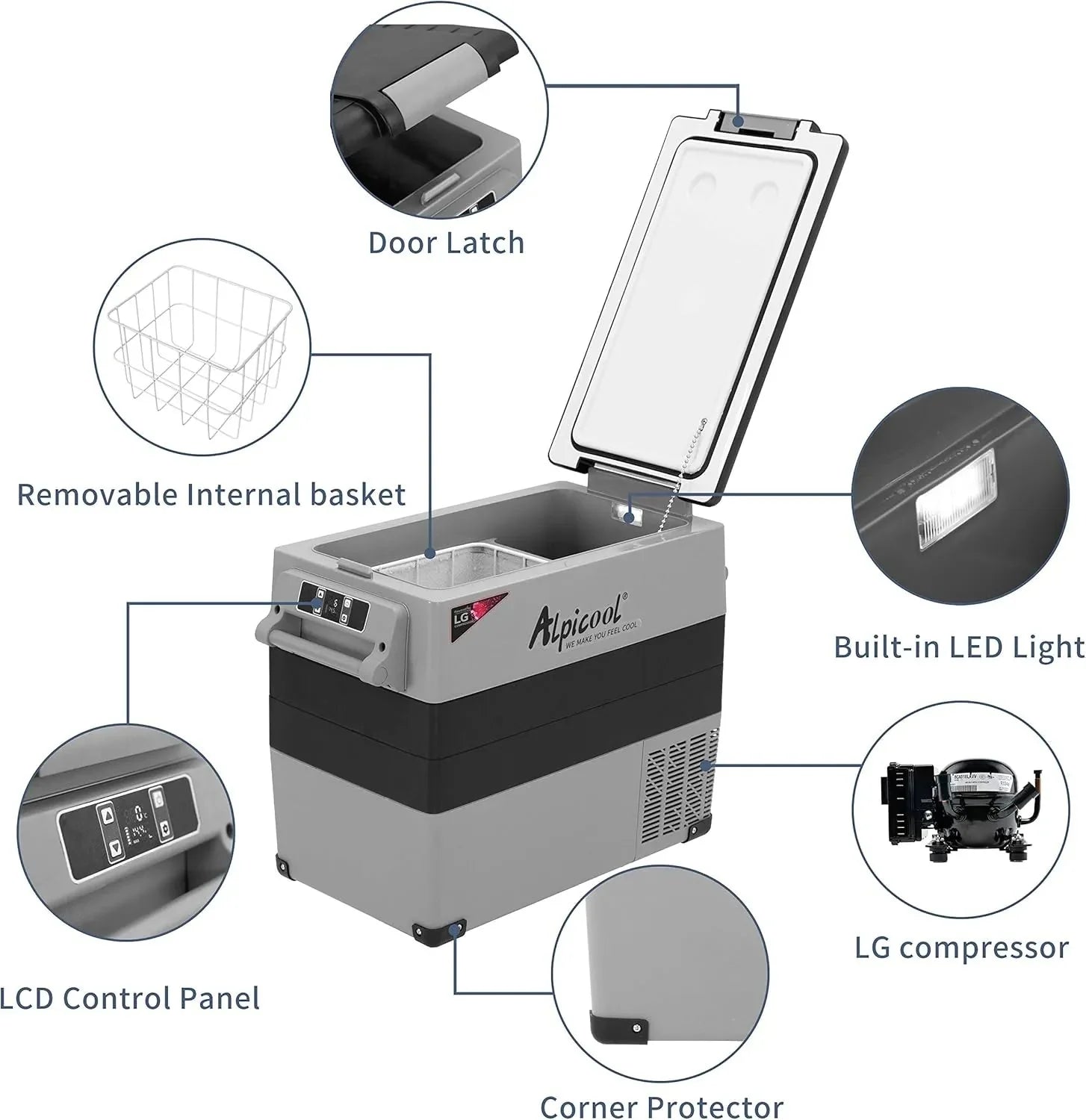 CF45 Portable Refrigerator 12 Volt Car Freezer 42 Quart Mini Fridge Freezer (-4C~68C) for Truck, RV, Vehicle, Travel, Outdoor -12/24V DC