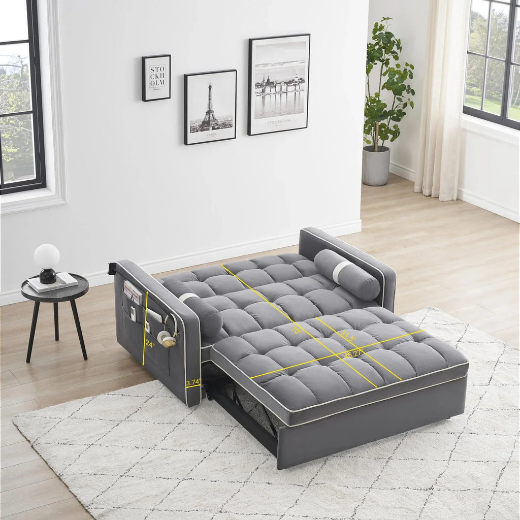 3 in 1 Sleeper Sofa Couch Bed for Living Room Apartment,Grey