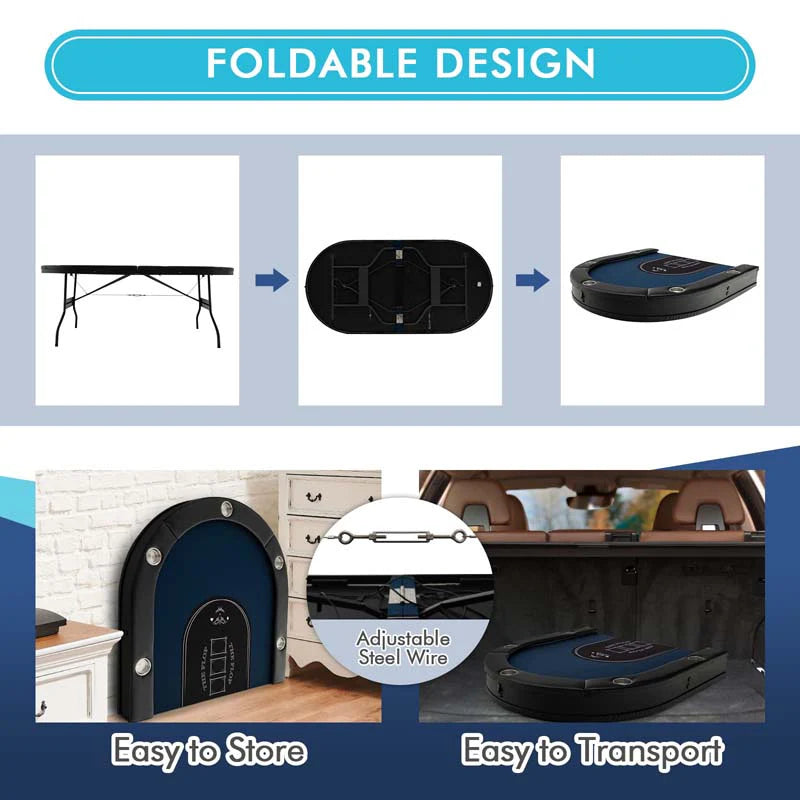 10 Players Folding Game Poker Table For Texas Card Games Casino Leisure Table With Cup Holder 4 Usb Ports Extra Lights