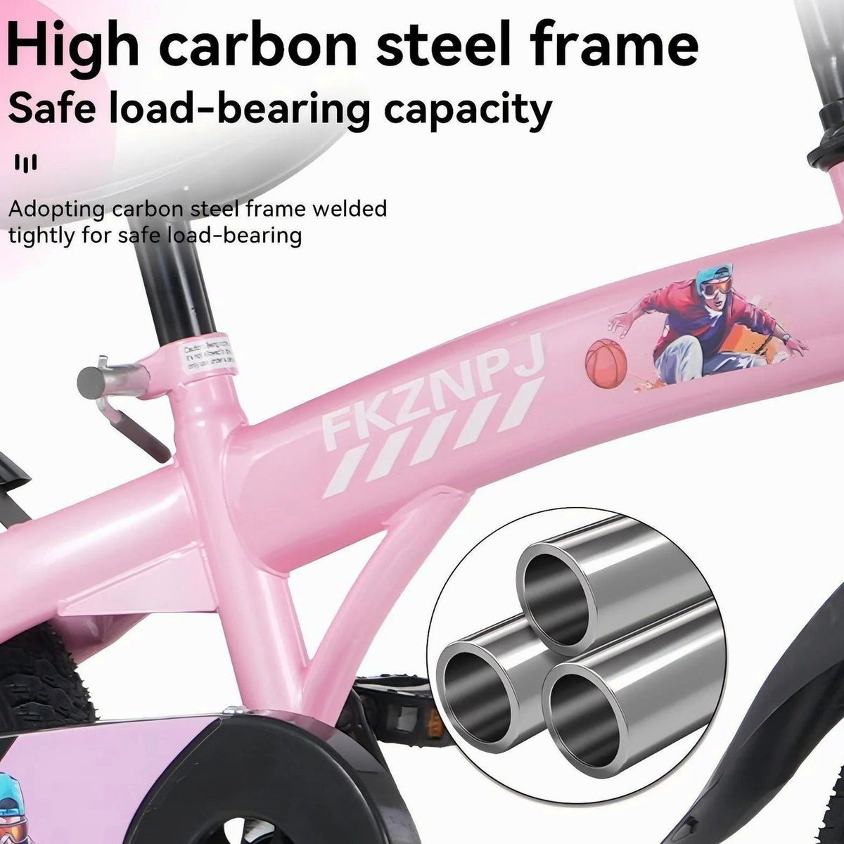 Baprem 18" Girls Bike for 5-9 Years Old Kids, Cute Kids Bike with Training Wheels, Steel Frame Sporty Children Bicycle, Pink