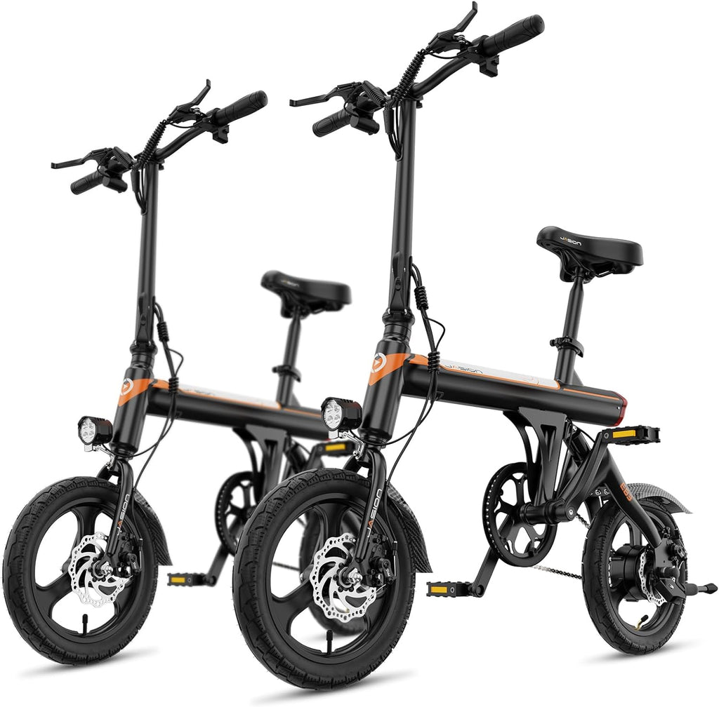 Jasion EB3 Electric Bike Adults 21mph, 500W Peak Motor, 270Wh Battery, Rear Suspension, 3 Levels Assist, 14′′ Folding Ebike for Adults and Teens, Complies to UL2849
