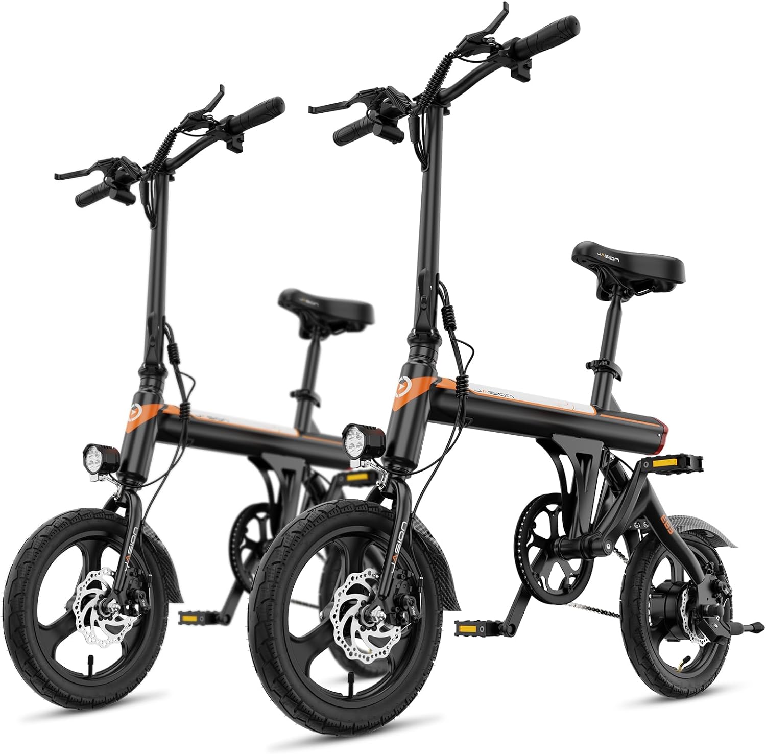 Jasion EB3 Electric Bike Adults 21mph, 500W Peak Motor, 270Wh Battery, Rear Suspension, 3 Levels Assist, 14′′ Folding Ebike for Adults and Teens, Complies to UL2849
