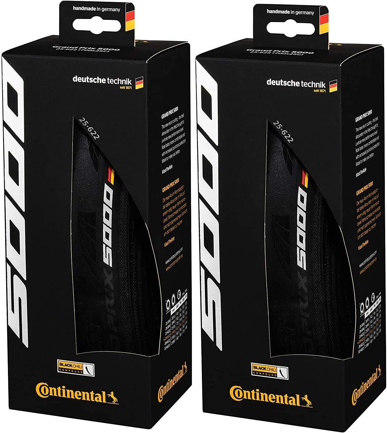 Continental Grand Prix 5000 Racing Bike Tire Set - 700x25mm, Black Chili Compound, Clincher, 2 Pack