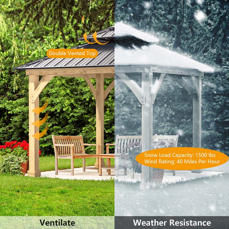 10 X 10 Ft Outdoor Patio Hardtop Gazebo With Wood Frame Amp 2 Tier Metal Roof All Weather Gazebo Pergolas Shelter