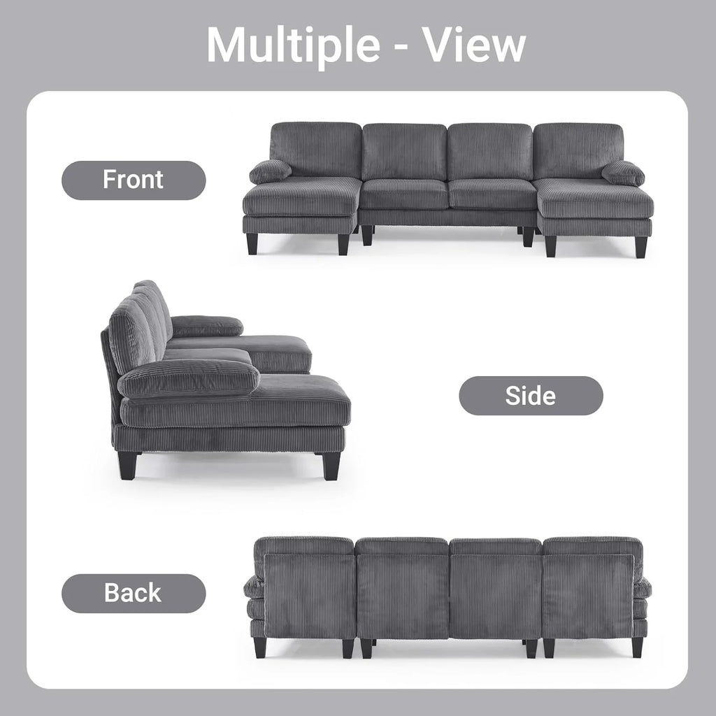 VINGLI 110" Sectional Couches for Living Room,U Shaped Couch with Double Chaise, 4-Seat Sofa Set with Chenille Fabric for Home Furniture,Beige