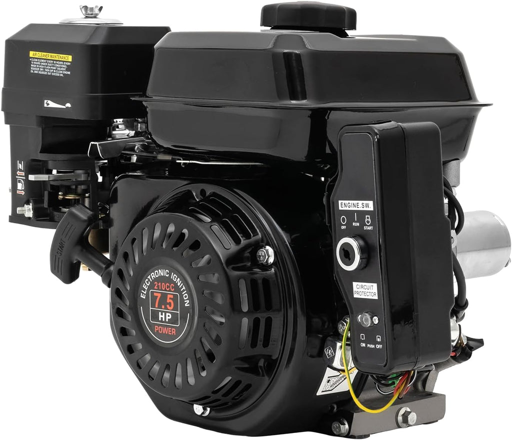 7.5HP 212CC Go Kart Engine Motor - 4-Stroke OHV Gasoline, Electric Start, Side Shaft, Black