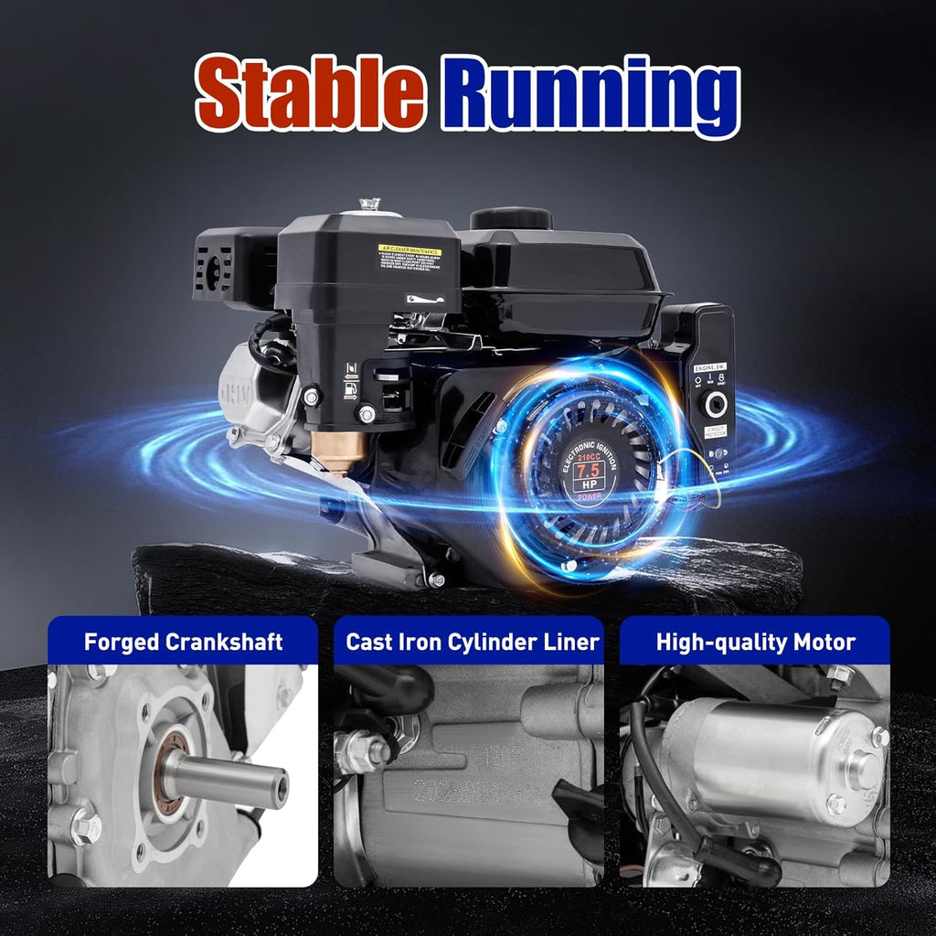 7.5HP 212CC Go Kart Engine Motor - 4-Stroke OHV Gasoline, Electric Start, Side Shaft, Black