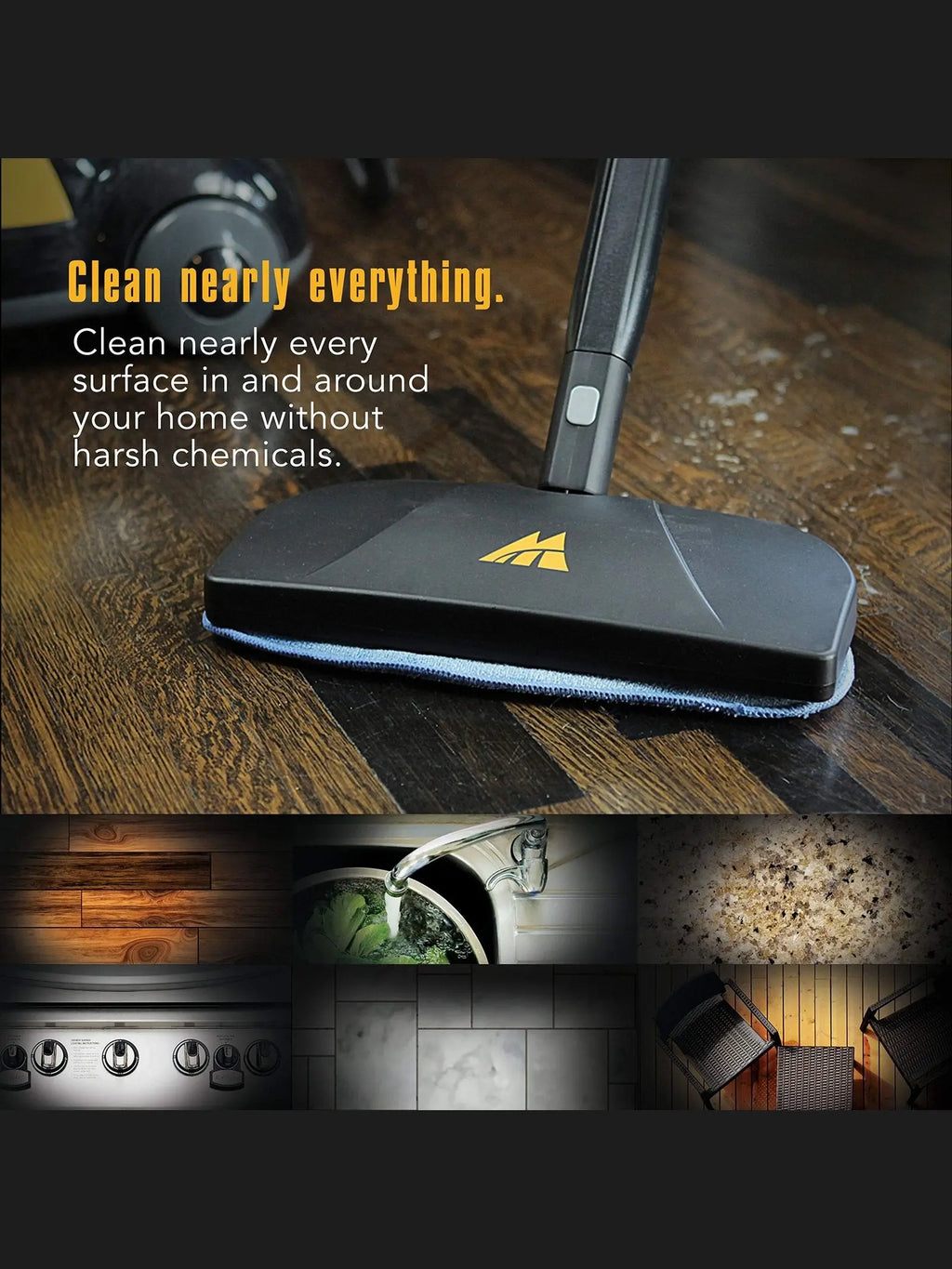 McCulloch MC1375 Canister Steam Cleaner with 20 Accessories, Extra Long Power Cord, Chemical Free Cleaning for Most Floors, Counters, Appliances, Windows, Autos, and More, 1 (Pack), Black