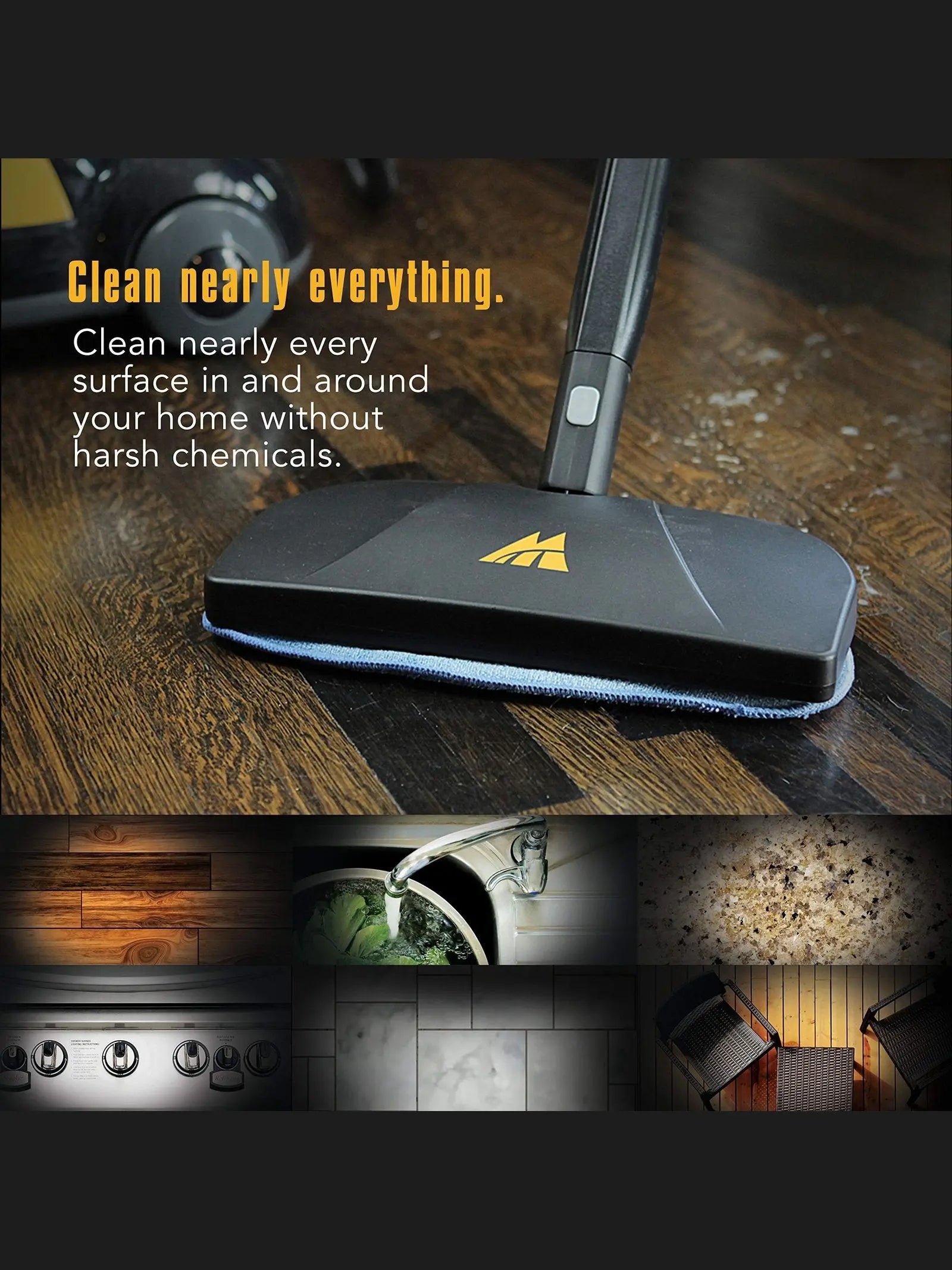 McCulloch MC1375 Canister Steam Cleaner with 20 Accessories, Extra Long Power Cord, Chemical Free Cleaning for Most Floors, Counters, Appliances, Windows, Autos, and More, 1 (Pack), Black