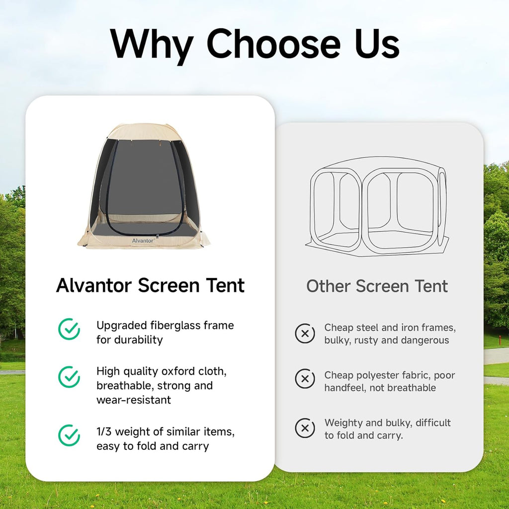 Screen House Room Camping Tent Outdoor Canopy Pop Up Sun Shade Shelter 8 Mesh Walls Not Waterproof Beige 12'x12' Patent Pending