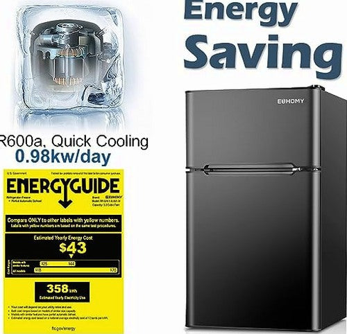 Euhomy Mini Fridge with Freezer, 3.2 Cu.Ft Mini Refrigerator with Freezer