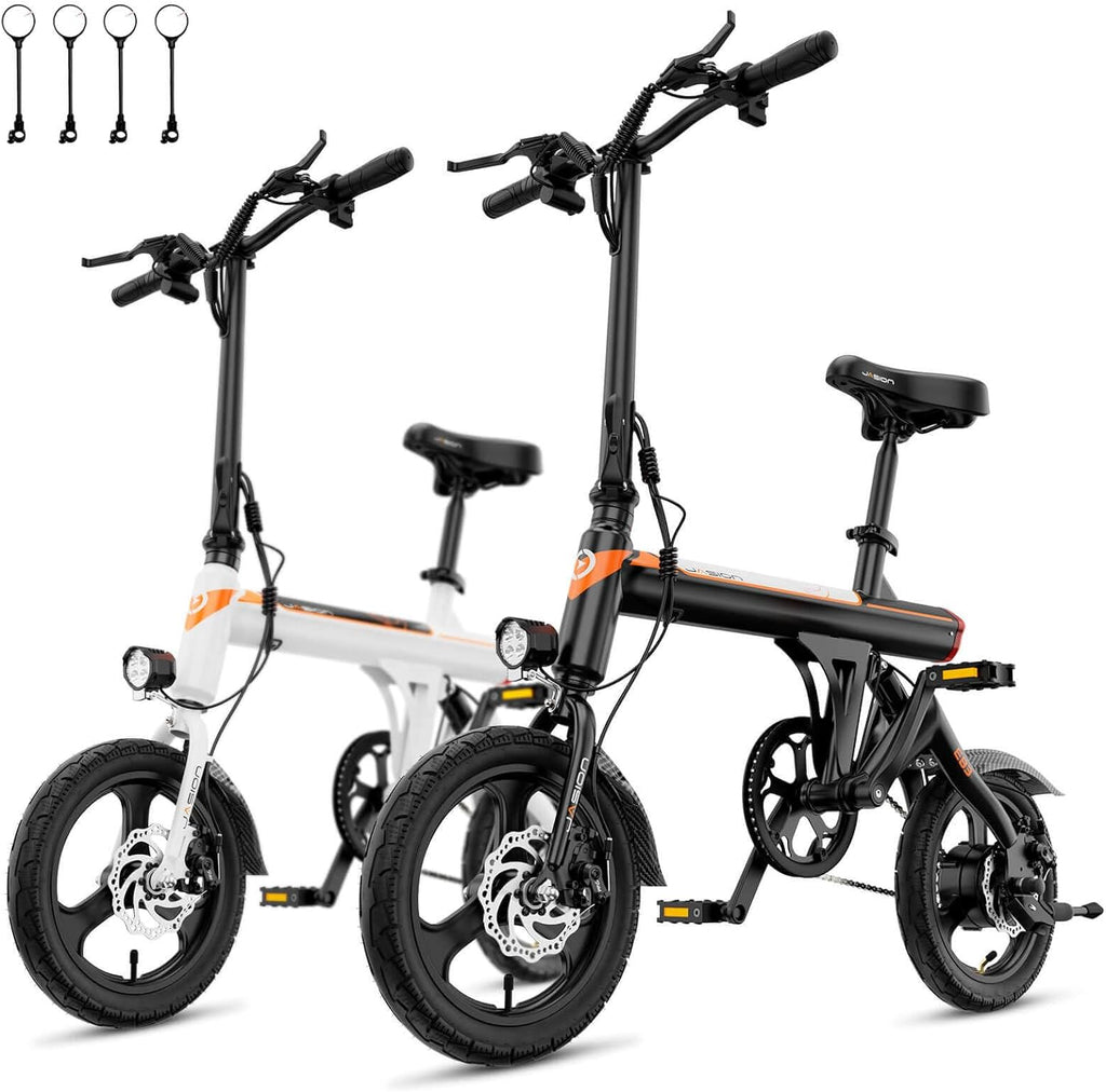 Jasion EB3 Electric Bike Adults 21mph, 500W Peak Motor, 270Wh Battery, Rear Suspension, 3 Levels Assist, 14′′ Folding Ebike for Adults and Teens, Complies to UL2849