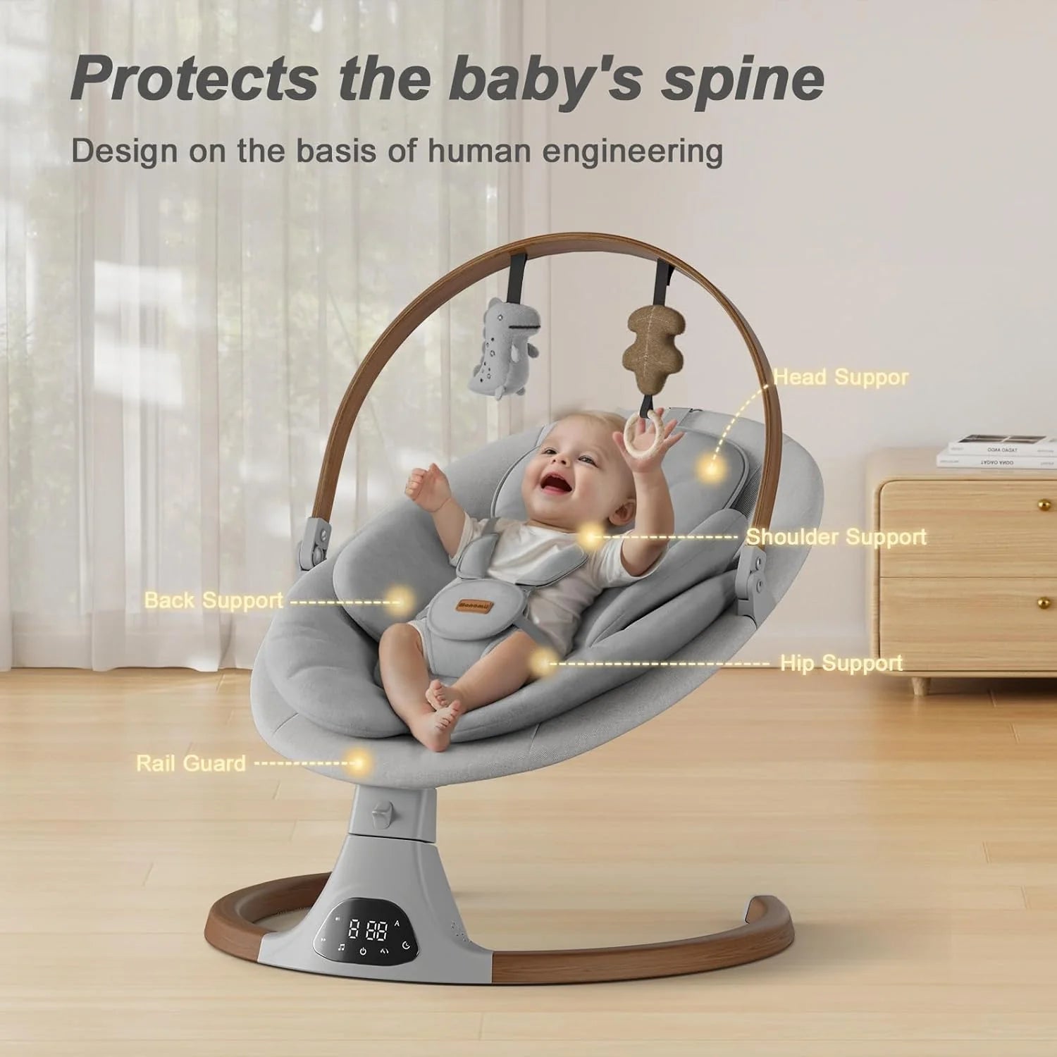 Baby Swings for Infants, Monamii Baby Swing, Bluetooth Infant Swing with Music Speaker, 5 Speeds and Remote Control, Indoor & Outdoor Use