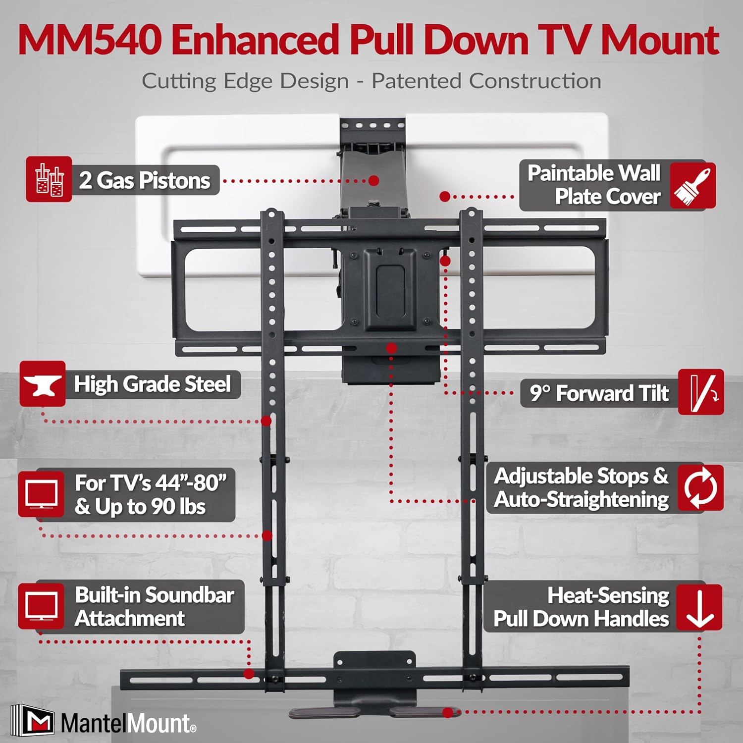 MantelMount MM540 Fireplace TV Mount, 40–80", Auto-Straightening