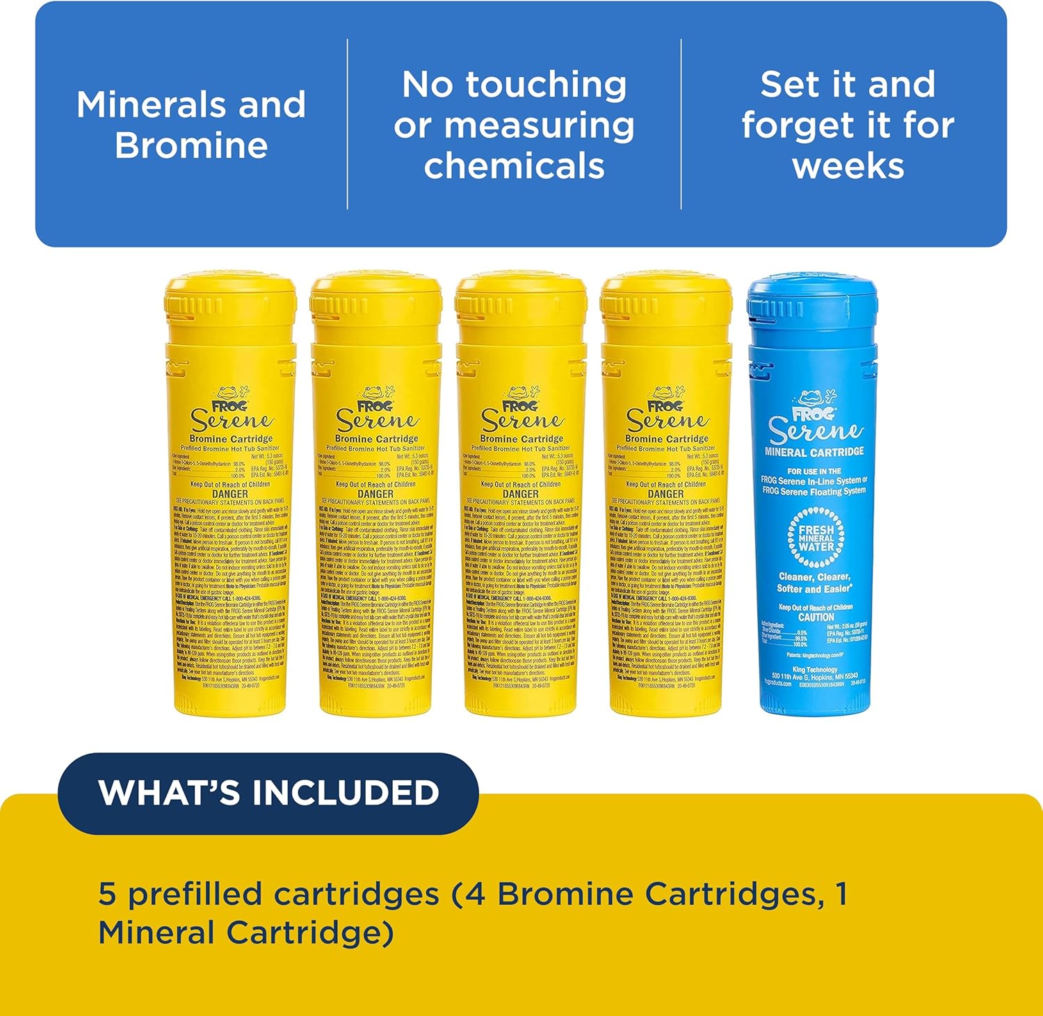 FROG Serene Replacement Mineral and Bromine Cartridge Kit for use with Hot Tub FROG Serene Floating Sanitizing System - Prefilled for Quick & Easy Hot Tub Maintenance - 4 Month Bundle