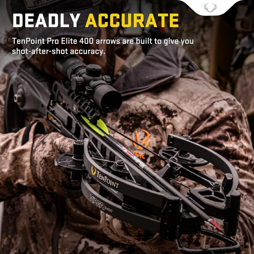 TenPoint Pro Elite 400 Carbon Crossbow Arrows with Alpha-Nocks, 20-Inch, 6-Pack