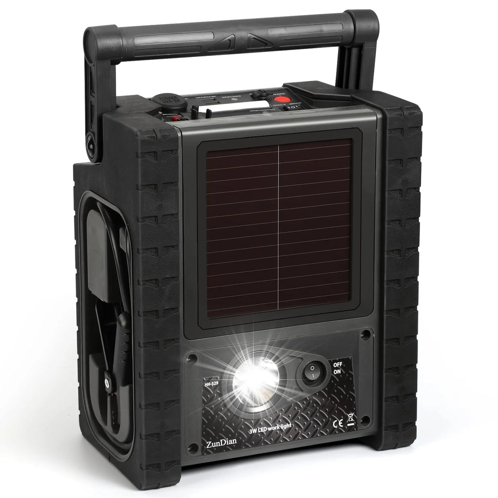Solar Portable Power Station 2000 Amps Jump Starter, 260 PSI Air Compressor, 12V Car Battery Charger with 400W Inverter Dual AC/DC/USB Output, Emergency Backup Power with Flashlights