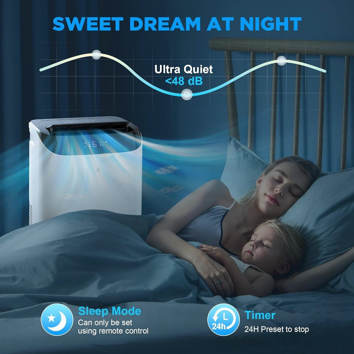 Portable Air Conditioners with Remote Control, 3-in-1 Free Standing Cooling AC Unit with Fan &amp; Dehumidifier, Cools Room up to 700 sq.ft, Smart/Sleep Mode,3 Speed,Auto Swing,24H Timer