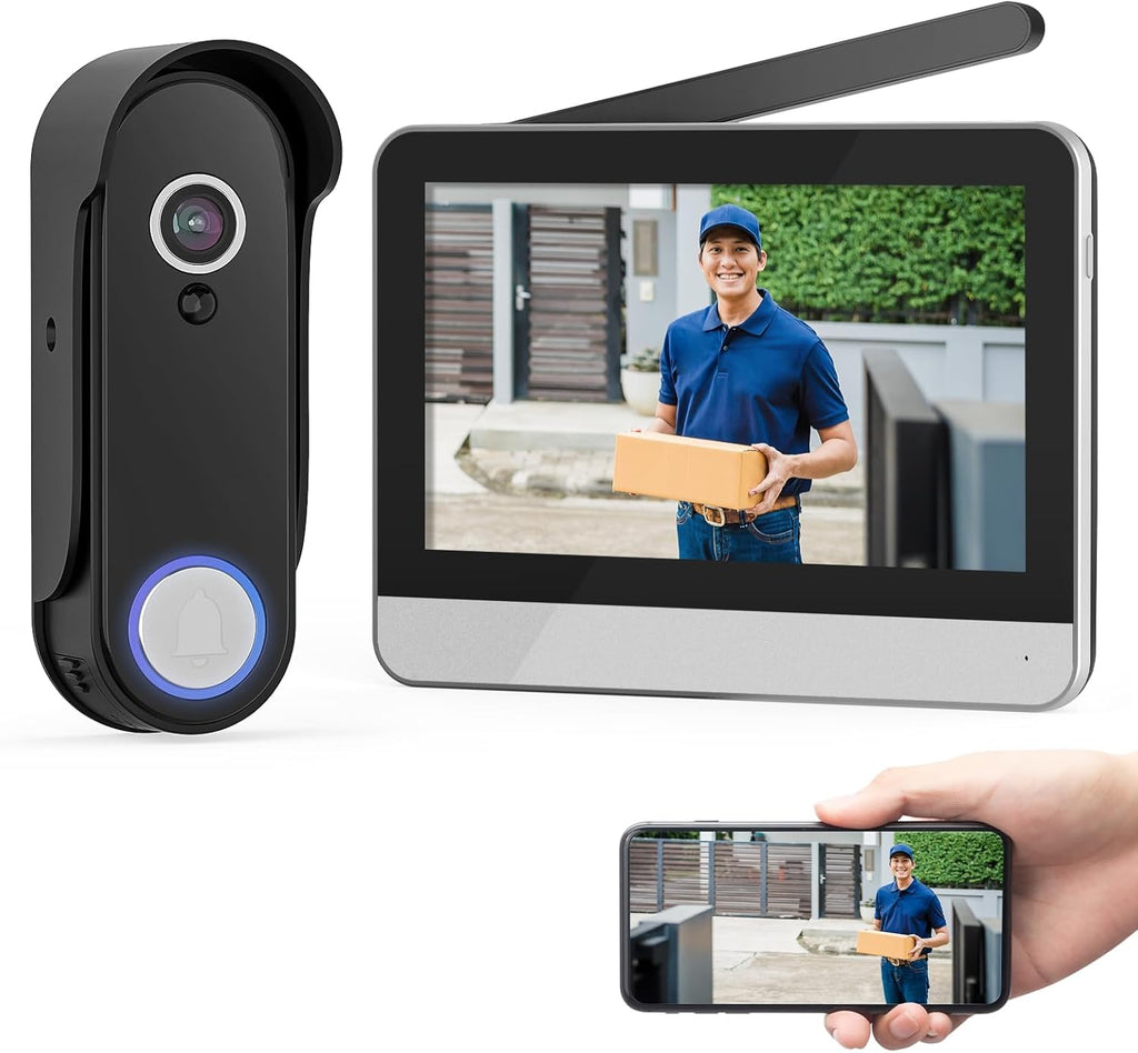 Wireless Smart Video Doorbell System, 7" Display, 1080P, No Subscription
