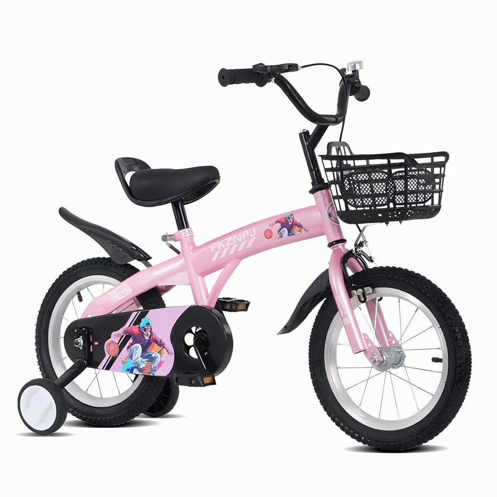 Baprem 18" Girls Bike for 5-9 Years Old Kids, Cute Kids Bike with Training Wheels, Steel Frame Sporty Children Bicycle, Pink