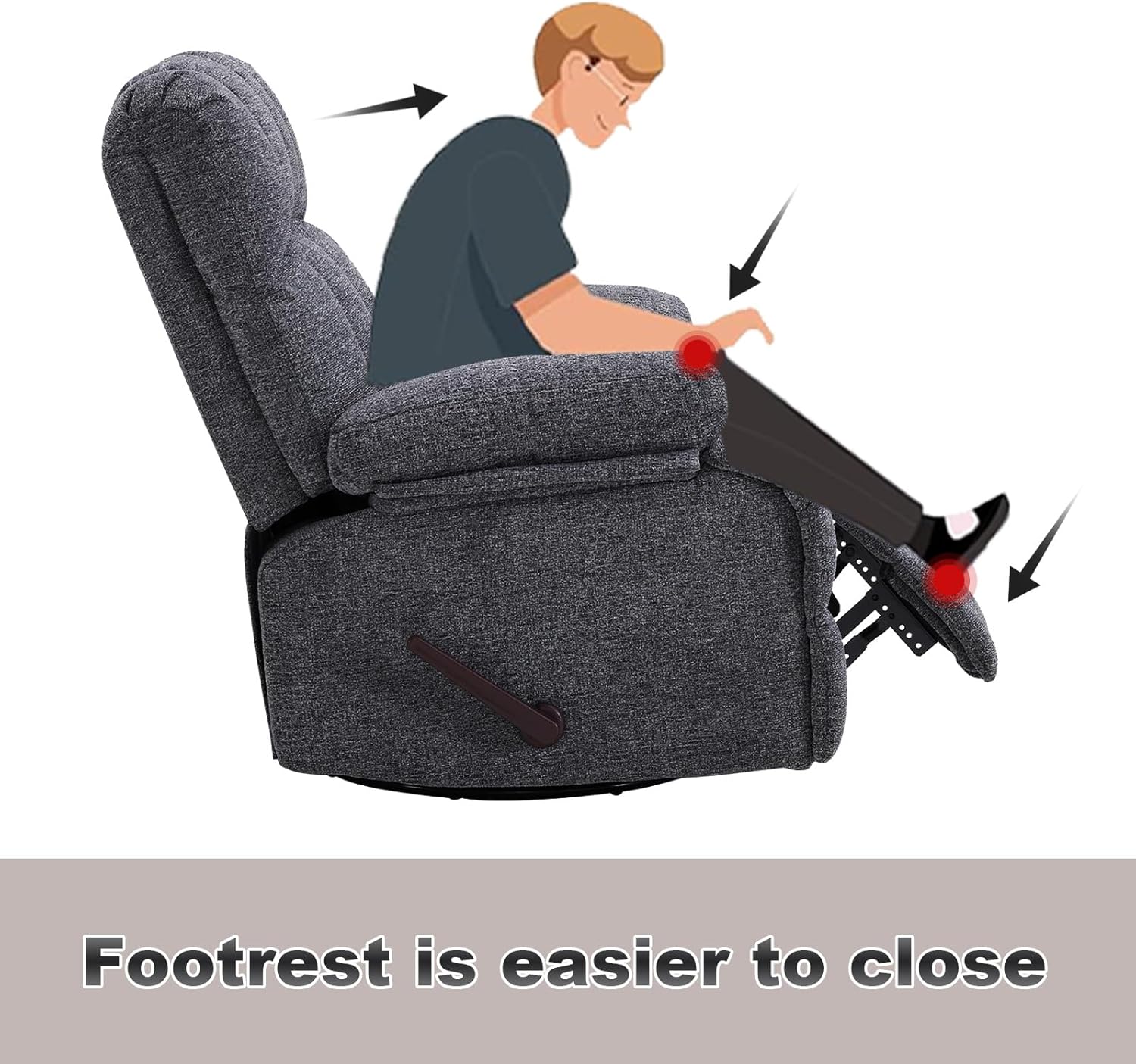 Oversized Swivel Recliner Chair for Big Man Grey