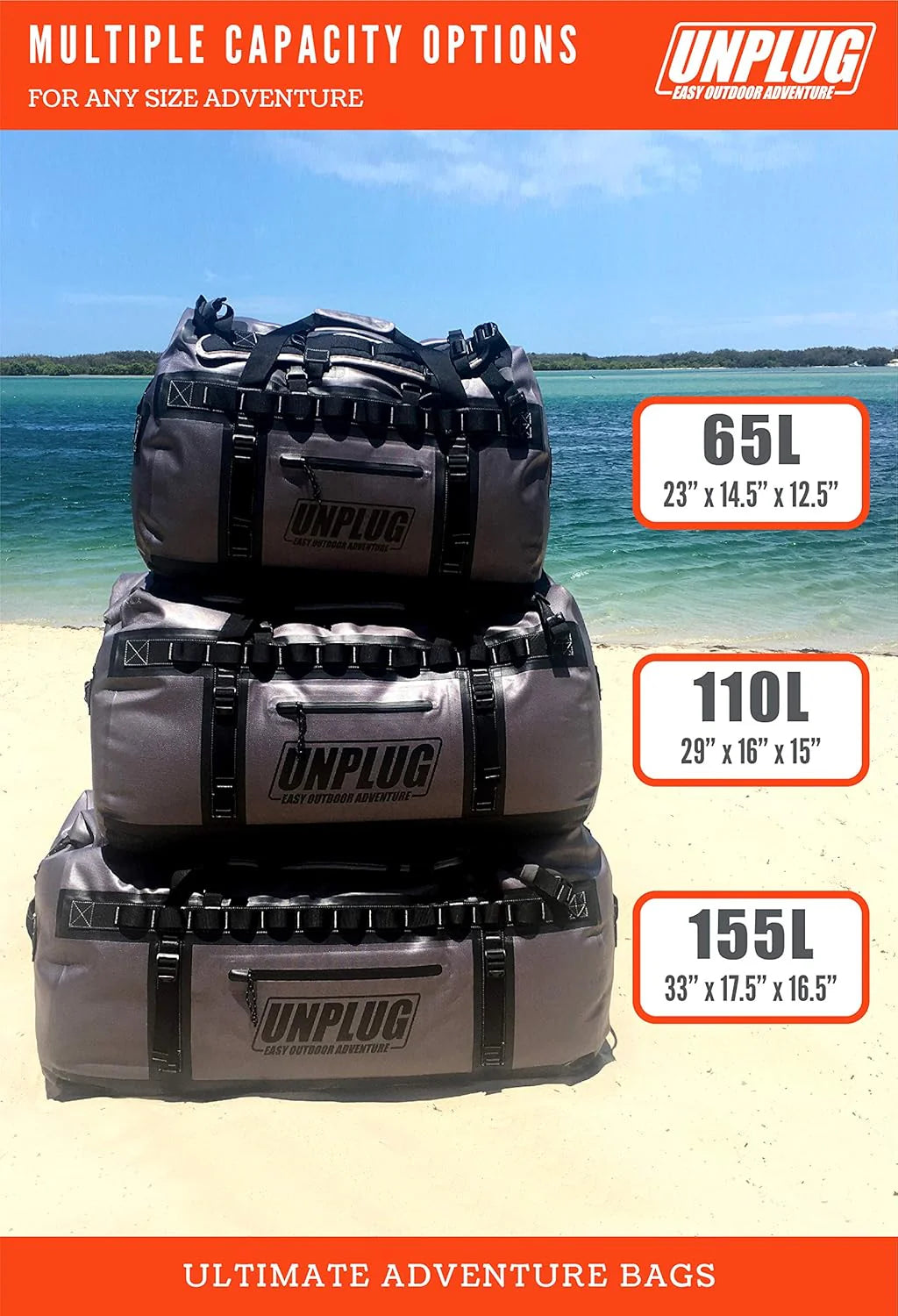 UNPLUG Ultimate Adventure Bag -1680D Heavy Duty Waterproof Travel Duffel Bags for Camping, Motorcycle Dry Bag, Waterproof Bags for Boating, Waterproof Duffle Backpack,Tactical Duffle Bag