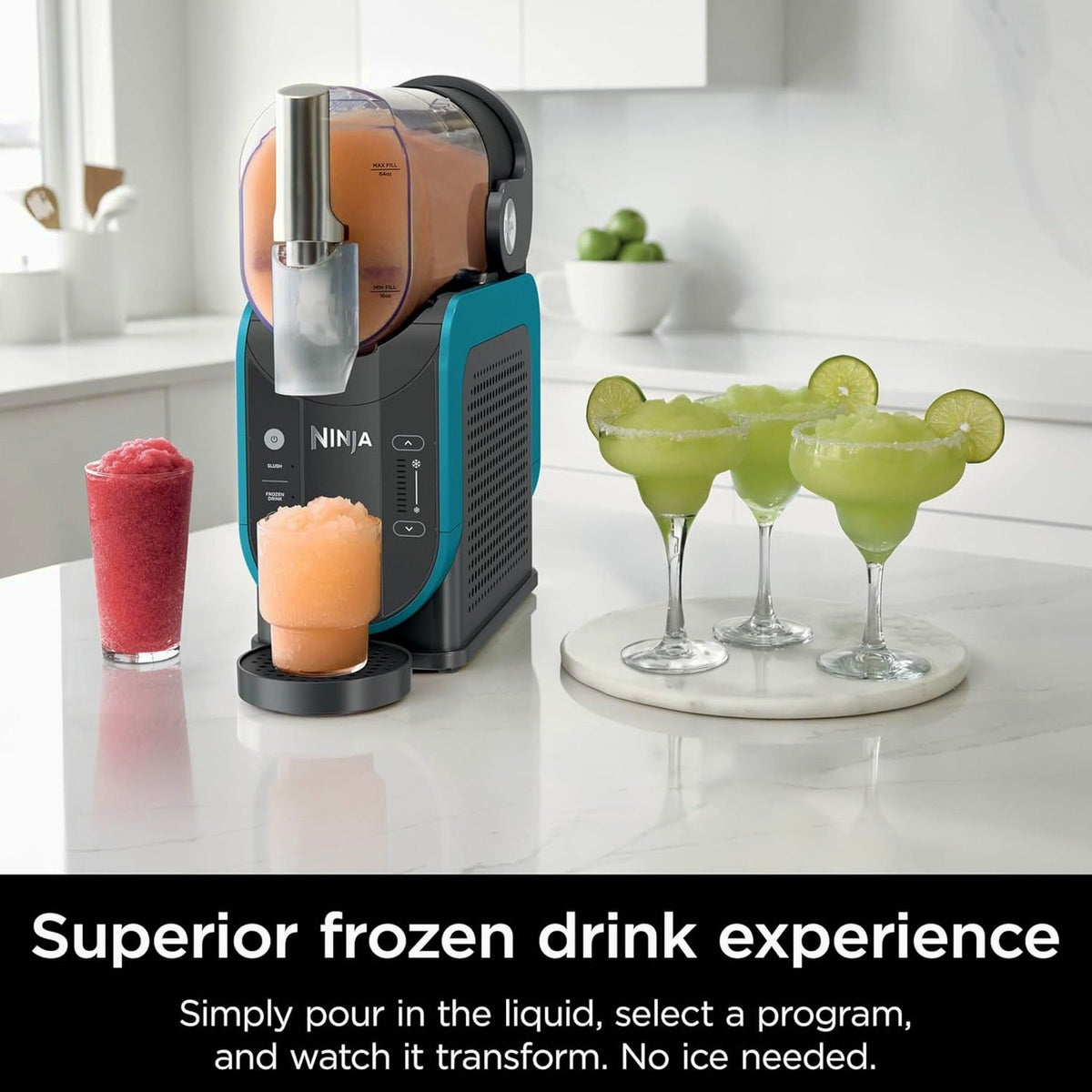SLUSHi with RapidChill Technology, 88 oz. Frozen Drink &amp; Slushie Machine, 5 Preset Programs, Margaritas, Frappés, and More, Premium Accents, Black, FS301