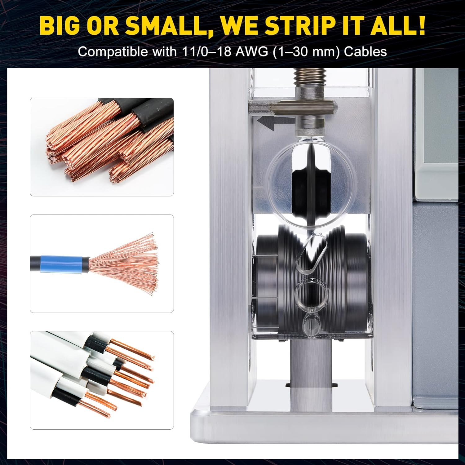 Speed Adjustable Wire Stripper, Automatic Cable Stripping Machine for 0.04"-1.2" Copper Wires, Electric Scrap Cable Stripper Tool for 11/0-18 AWG Wires, Cable Jacket Remover for Recycling